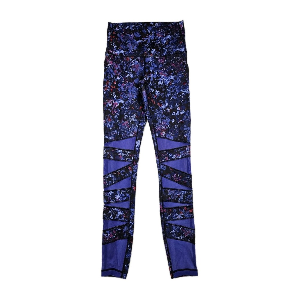 Ivivva Lululemon Girls Leggings Size 14 Purple‎ Floral Mesh Panel Athletic Yoga